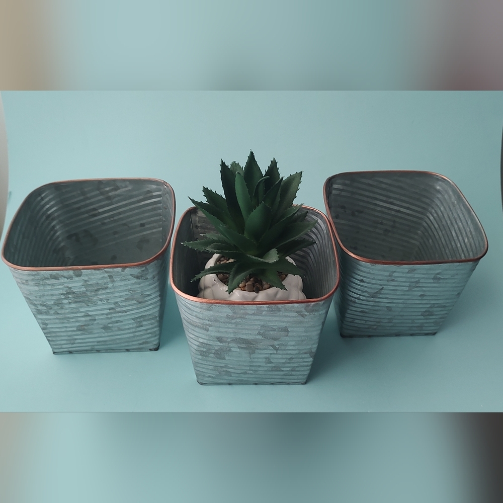 Square Galvanized Tin 5 X 4.5 X 5 Inch Decorative New  Multipurpose  3 Pieces